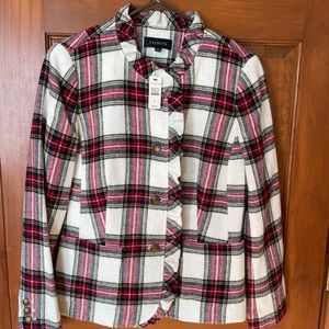 Talbots Women’s Wool Blend Tartan Plaid Ruffle Trim Blazer Size 10, NWT